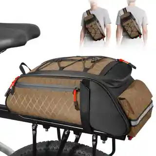 Dark brown expandable 3-in-1 bicycle rear rack bag